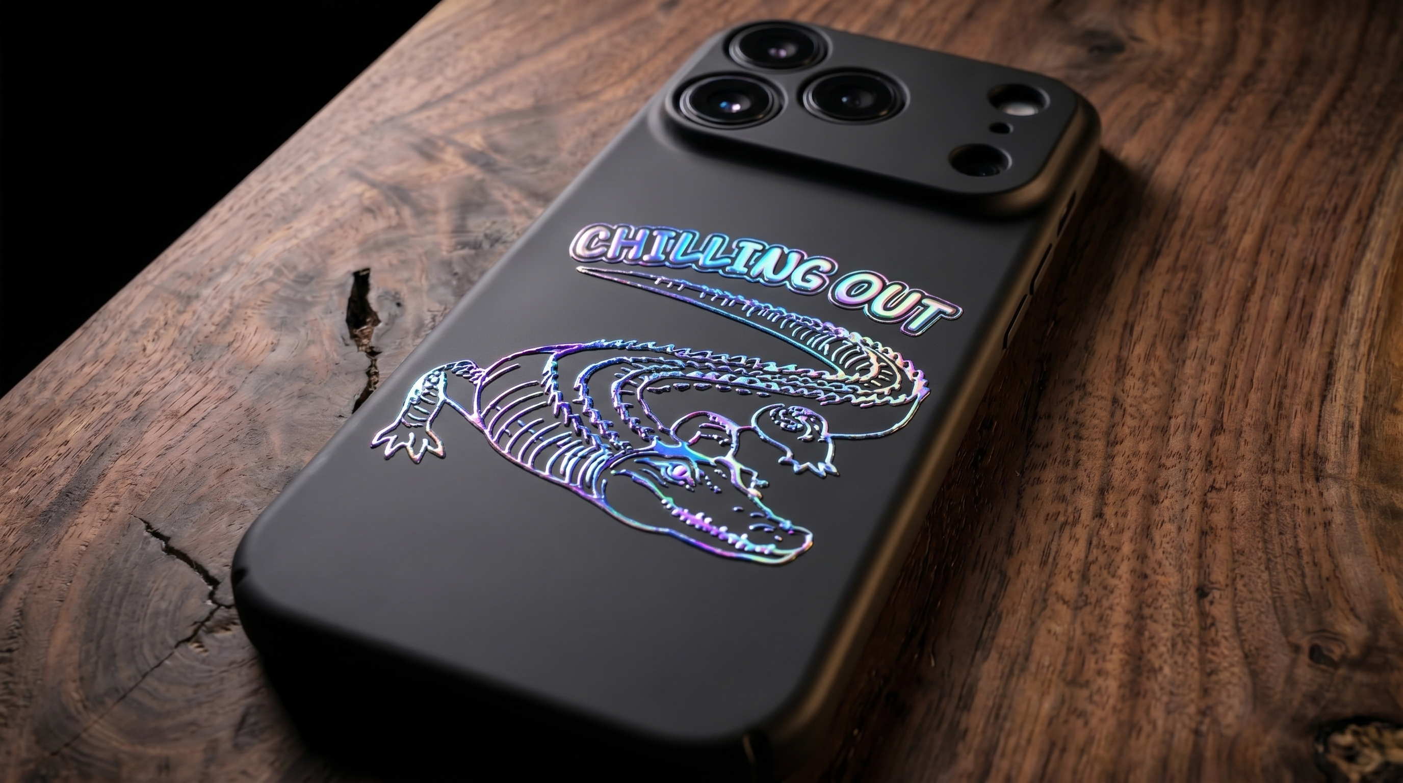 3D Wild Beasts - Crocodile with Chilling Out Phone Case - Raised Art Design ( A03 )