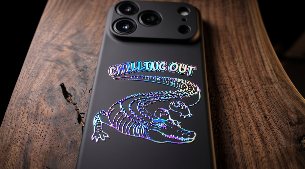 3D Wild Beasts - Crocodile with Chilling Out Phone Case - Raised Art Design ( A03 )