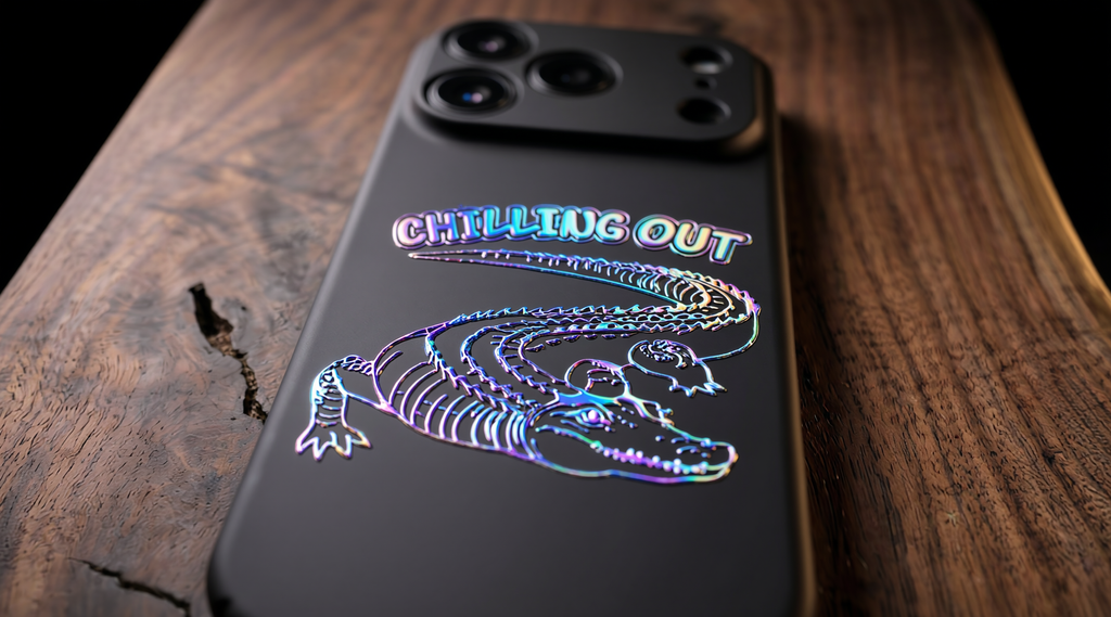 3D Wild Beasts - Crocodile with Chilling Out Phone Case - Raised Art Design ( A03 )