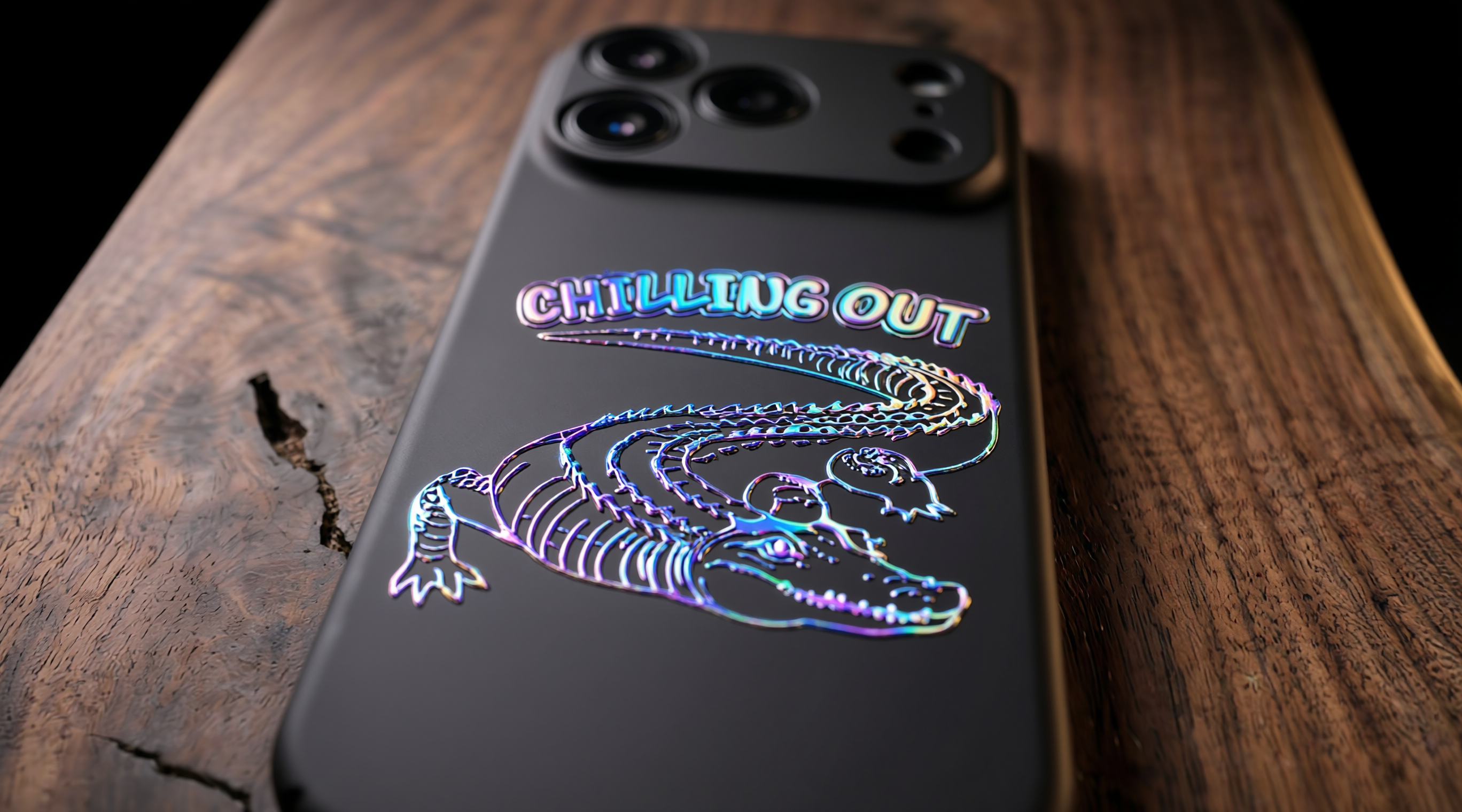 3D Wild Beasts - Crocodile with Chilling Out Phone Case - Raised Art Design ( A03 )
